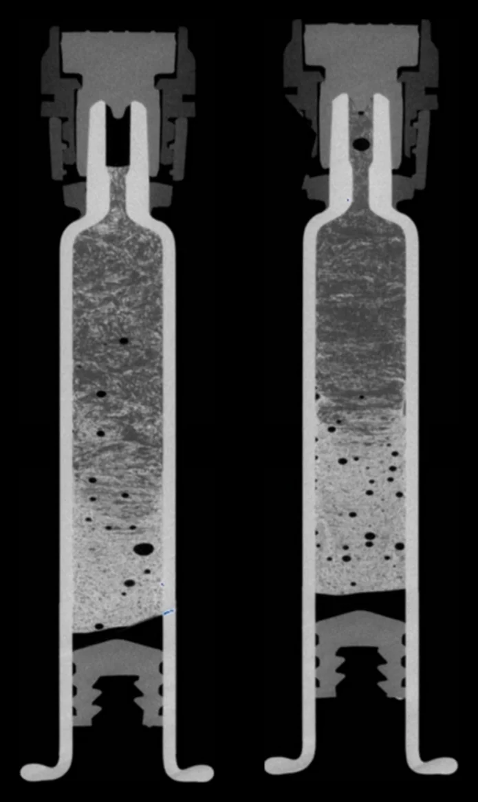 X-ray of syringe contents after five mixing passes and after ten